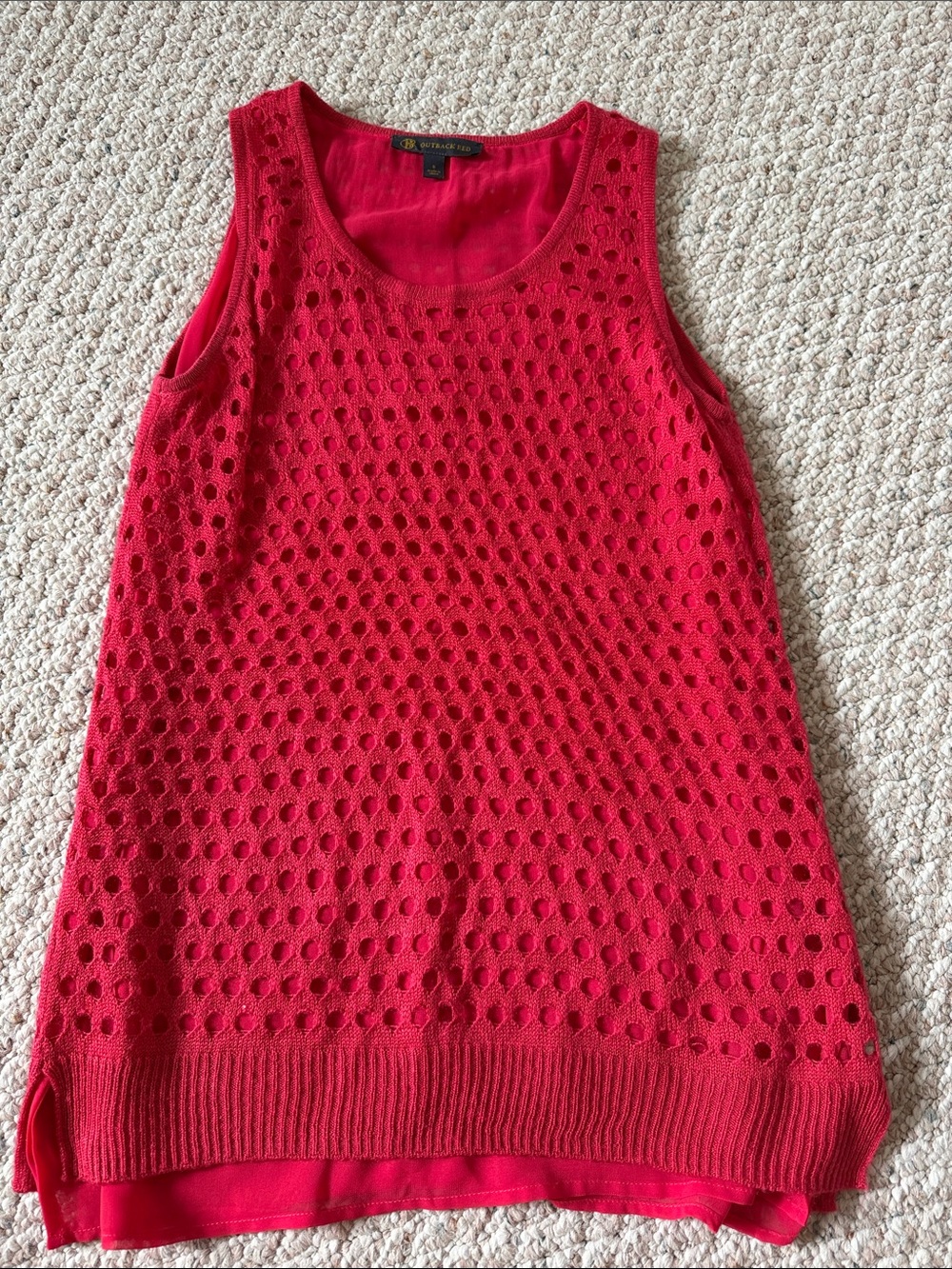Red Eyelet Knit Layered Tank